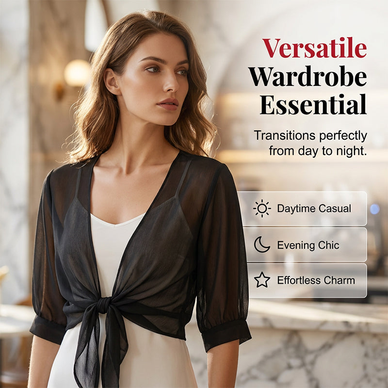 👚 50% RABATT NU!🌿 Dam Chiffong Topp med Knytning – Genomskinlig, Croppad & Elegant – Sommar Lager Essential 👒