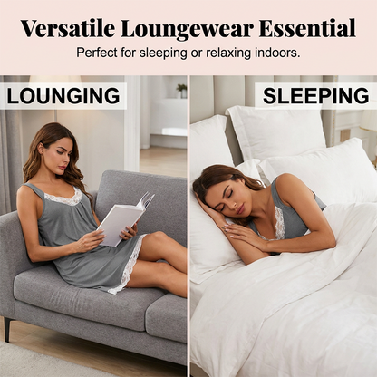 🌙 BEGRÄNSAD TID 50% RABATT! ✨ Dam Spetskantad Nattlinne – V-ringad, Silkeslen, Avslappnad 🍃