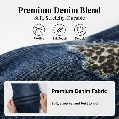 Skinny-jeans för dam med leopardmönster och slitningar