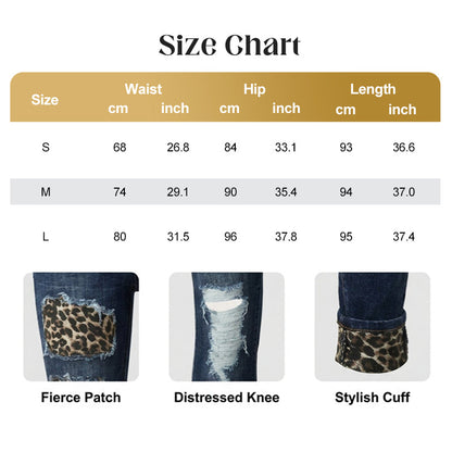 Skinny-jeans för dam med leopardmönster och slitningar