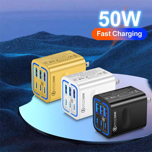 🔥Så länge lagret räcker – 50 % rabatt!🎉 50 W väggladdare med 6 USB-C-portar