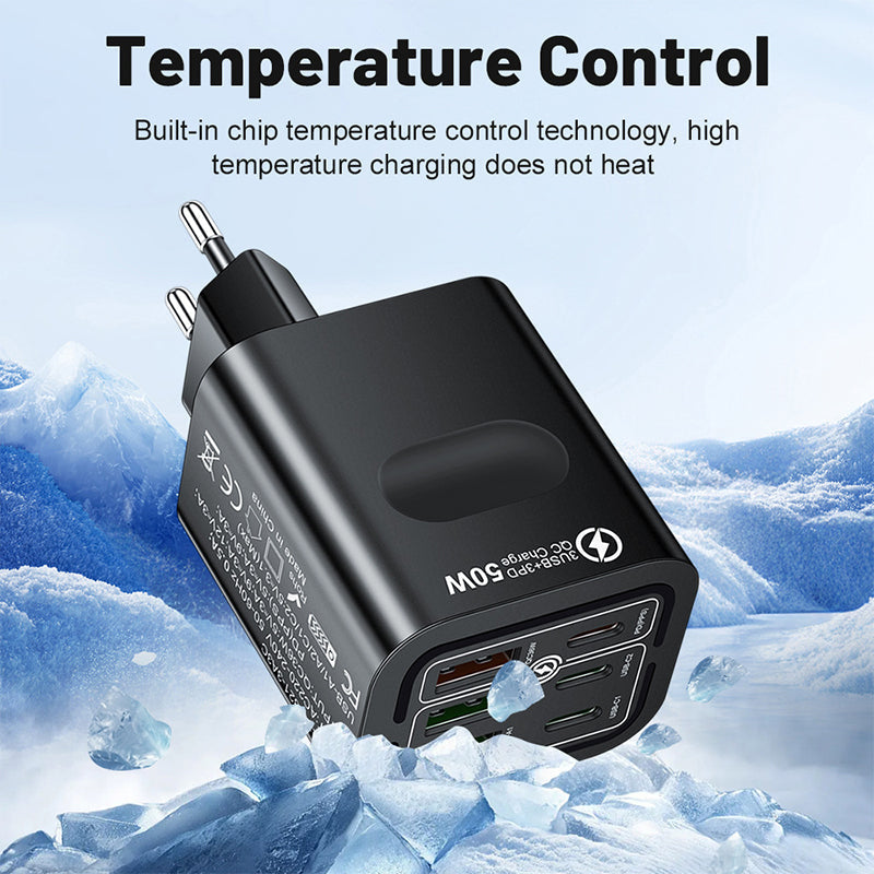 🔥Så länge lagret räcker – 50 % rabatt!🎉 50 W väggladdare med 6 USB-C-portar