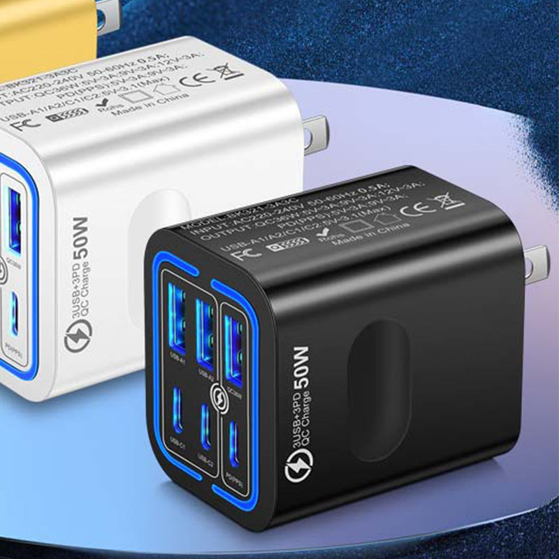 🔥Så länge lagret räcker – 50 % rabatt!🎉 50 W väggladdare med 6 USB-C-portar