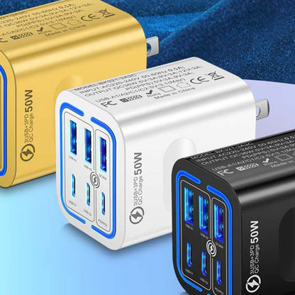 🔥Så länge lagret räcker – 50 % rabatt!🎉 50 W väggladdare med 6 USB-C-portar
