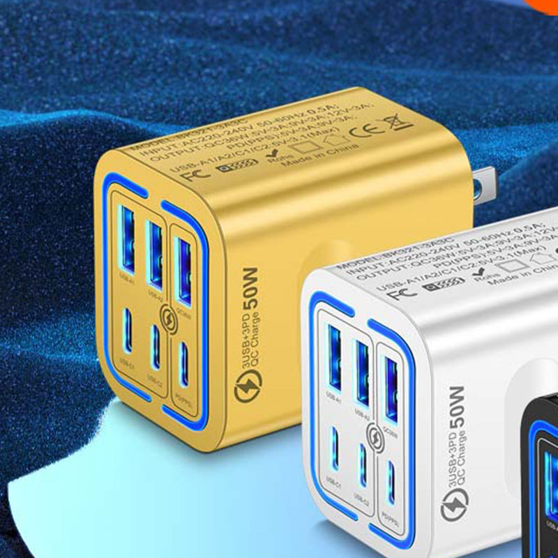 🔥Så länge lagret räcker – 50 % rabatt!🎉 50 W väggladdare med 6 USB-C-portar