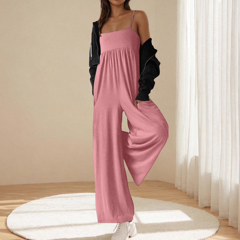 🎉 Strand Casual Axelbandslös Rygglös Jumpsuit med Vida Ben