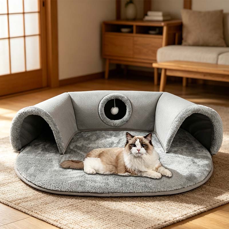 🐱 60% RABATT! 🛏️ Plysch 2-i-1 kattunnelsäng – Hopfällbar, reptålig & mysig – Kombinerar gömtunnel med mjuk sovmatta – perfekt för lek, vila & lurpassning 🐾