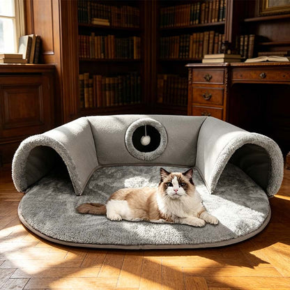 🐱 60% RABATT! 🛏️ Plysch 2-i-1 kattunnelsäng – Hopfällbar, reptålig & mysig – Kombinerar gömtunnel med mjuk sovmatta – perfekt för lek, vila & lurpassning 🐾