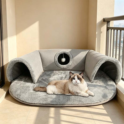 🐱 60% RABATT! 🛏️ Plysch 2-i-1 kattunnelsäng – Hopfällbar, reptålig & mysig – Kombinerar gömtunnel med mjuk sovmatta – perfekt för lek, vila & lurpassning 🐾