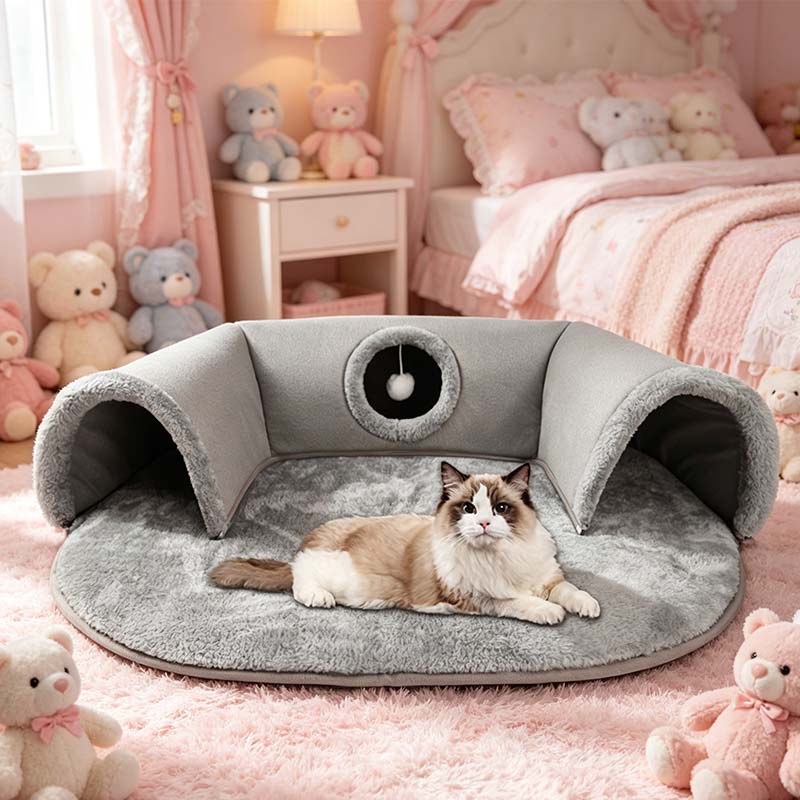 🐱 60% RABATT! 🛏️ Plysch 2-i-1 kattunnelsäng – Hopfällbar, reptålig & mysig – Kombinerar gömtunnel med mjuk sovmatta – perfekt för lek, vila & lurpassning 🐾