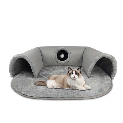 🐱 60% RABATT! 🛏️ Plysch 2-i-1 kattunnelsäng – Hopfällbar, reptålig & mysig – Kombinerar gömtunnel med mjuk sovmatta – perfekt för lek, vila & lurpassning 🐾