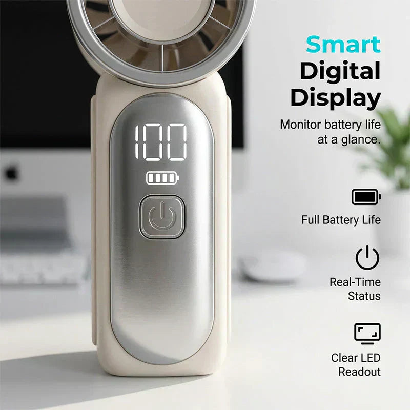 ❄️Mini-handfläkt med LED-display👍5-stegs turbofläkt i fickformat✨Laddas via USB, snabb kylning för resor och när du sminkar dig
