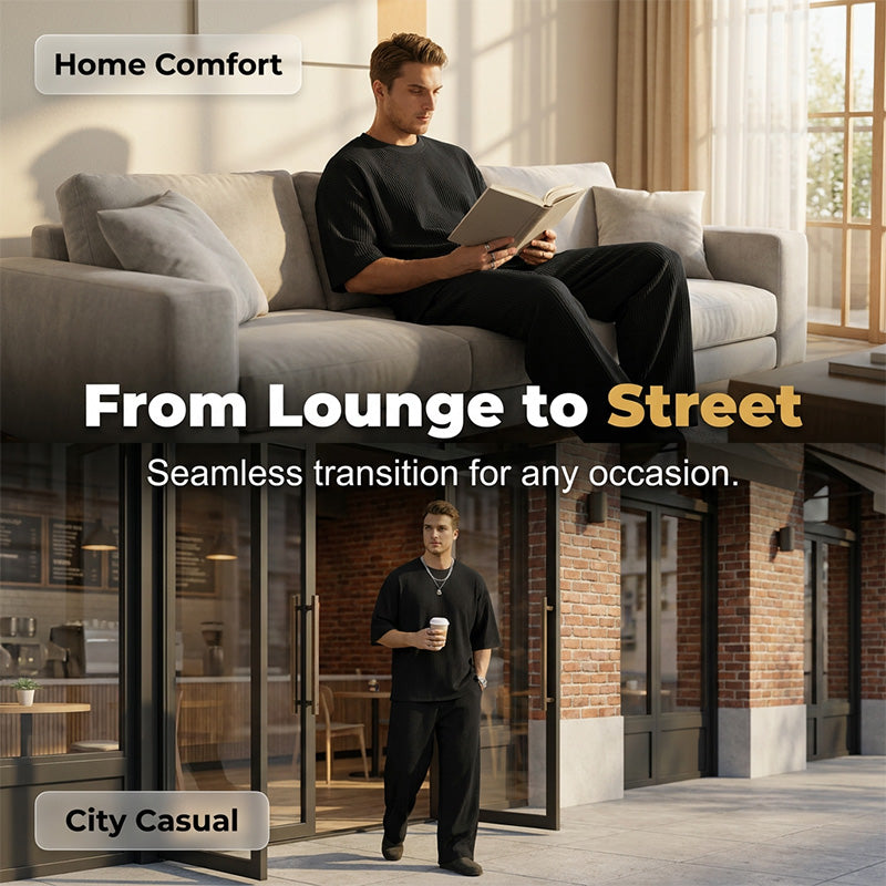 👕👖 Avslappnat ribbad lounge-set för män