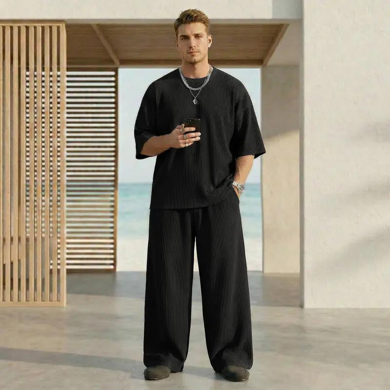 👕👖 Avslappnat ribbad lounge-set för män