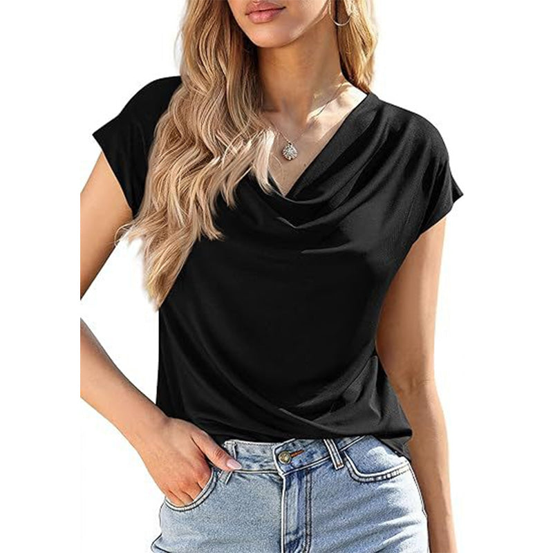 👚 50% RABATT NU! 🌊 Damtröja med Vattenfallsringning – Mjukt Blandtyg, Eleganta Kapärmar & Feminin Stil – Perfekt För Dag Eller Kväll ✨