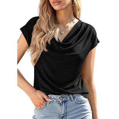 👚 50% RABATT NU! 🌊 Damtröja med Vattenfallsringning – Mjukt Blandtyg, Eleganta Kapärmar & Feminin Stil – Perfekt För Dag Eller Kväll ✨