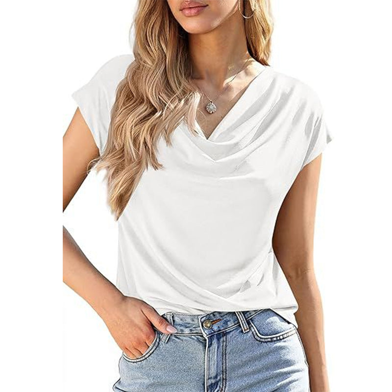 👚 50% RABATT NU! 🌊 Damtröja med Vattenfallsringning – Mjukt Blandtyg, Eleganta Kapärmar & Feminin Stil – Perfekt För Dag Eller Kväll ✨