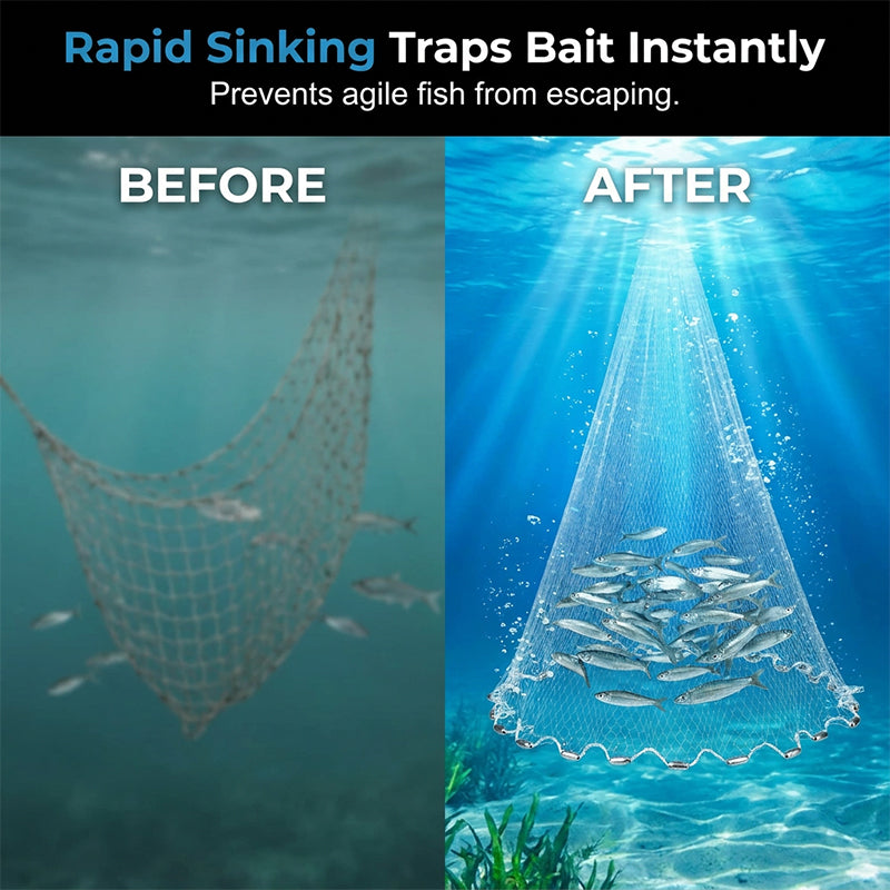 🎣 50% RABATT NU!✨ Easy-Throw Kastnät – Kraftigt Nät, Snabb Sänkning & Bekvämt Grepp – Fiske Essential 🌊