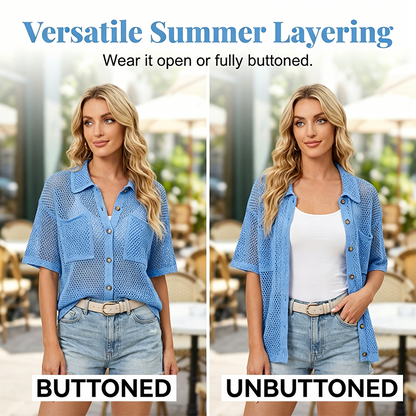 👚 50% RABATT NU!🌬️ Kortärmad Stickad Knappskjorta – Andningsbar Vävnad & Relaxad Passform – Sommarlager ☀️