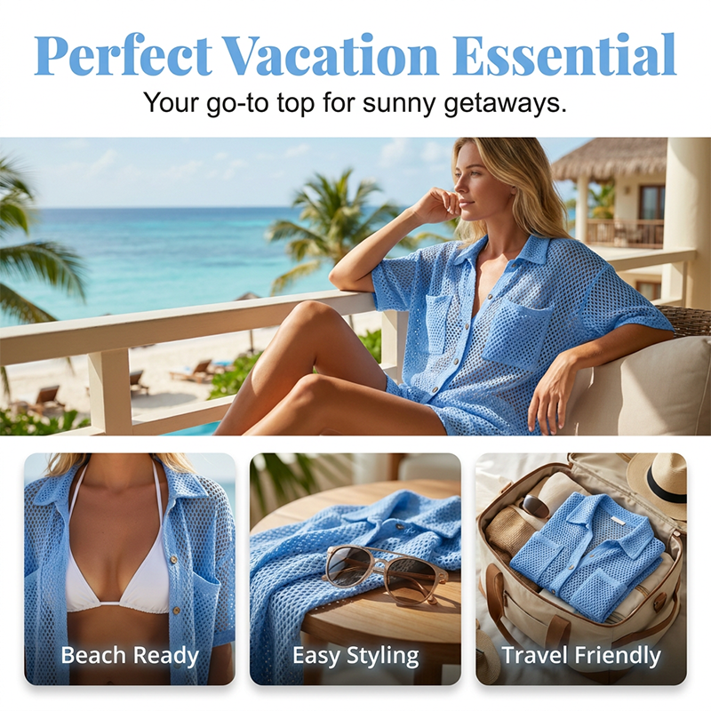 👚 50% RABATT NU!🌬️ Kortärmad Stickad Knappskjorta – Andningsbar Vävnad & Relaxad Passform – Sommarlager ☀️