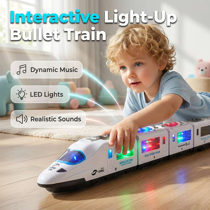 🚄 50% RABATT NU! 🎵 Bump & Go Snabbtåg med Musik – Snurrar, lyser & rör sig – Håller barn underhjållna i timmar ✨