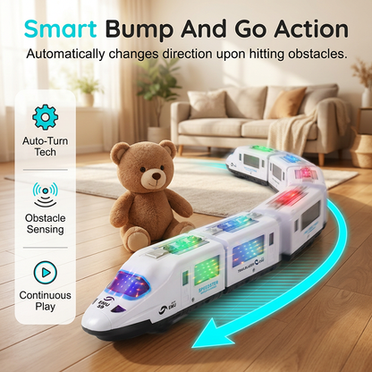 🚄 50% RABATT NU! 🎵 Bump & Go Snabbtåg med Musik – Snurrar, lyser & rör sig – Håller barn underhjållna i timmar ✨
