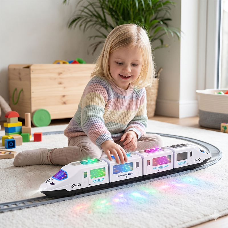 🚄 50% RABATT NU! 🎵 Bump & Go Snabbtåg med Musik – Snurrar, lyser & rör sig – Håller barn underhjållna i timmar ✨