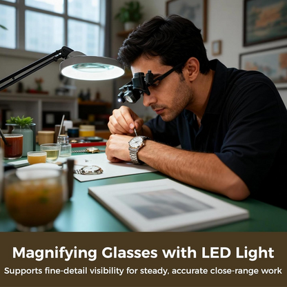 🔬 BEGRÄNSAD TID: 50 % RABATT! ✨ Precisionsglasögon med LED-förstoring – utbytbara linser, dubbla LED-lampor, handsfree 💡