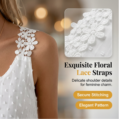 ⏰ 50 % rabatt – Endast under en begränsad tid✨Elegant linne med prickigt spetsband