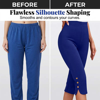 👖50 % RABATT! ✨Mageformande stretchiga capribyxor – hög midja, 4-vägsstretch, eleganta detaljer 🌼
