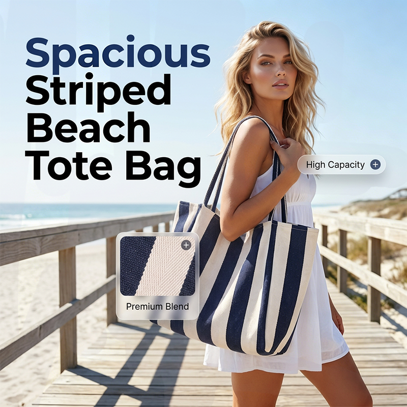 🌸 50 % RABATT NU! 🌸 Klassisk randig strand- & shoppingväska – rymlig, stilren & perfekt för soliga dagar 🏖️🛍️