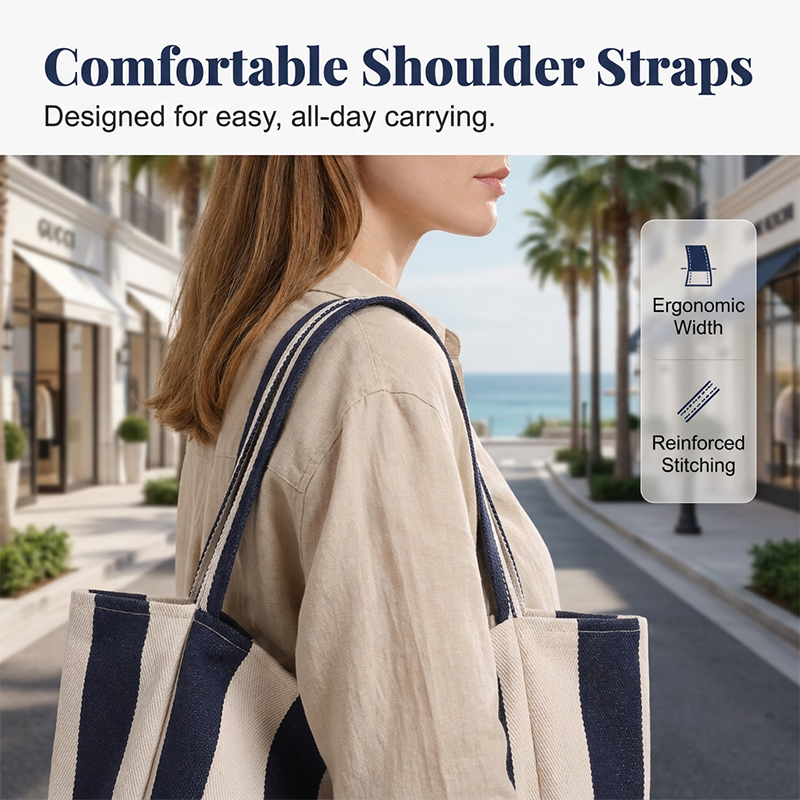 🌸 50 % RABATT NU! 🌸 Klassisk randig strand- & shoppingväska – rymlig, stilren & perfekt för soliga dagar 🏖️🛍️