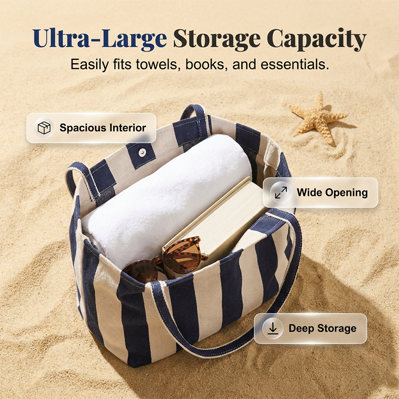 🌸 50 % RABATT NU! 🌸 Klassisk randig strand- & shoppingväska – rymlig, stilren & perfekt för soliga dagar 🏖️🛍️