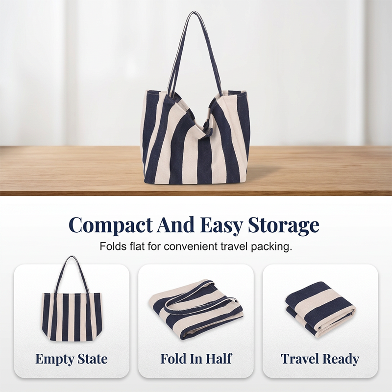 🌸 50 % RABATT NU! 🌸 Klassisk randig strand- & shoppingväska – rymlig, stilren & perfekt för soliga dagar 🏖️🛍️