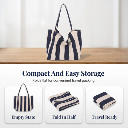🌸 50 % RABATT NU! 🌸 Klassisk randig strand- & shoppingväska – rymlig, stilren & perfekt för soliga dagar 🏖️🛍️