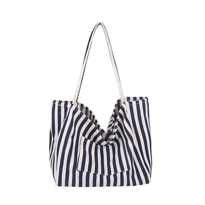🌸 50 % RABATT NU! 🌸 Klassisk randig strand- & shoppingväska – rymlig, stilren & perfekt för soliga dagar 🏖️🛍️