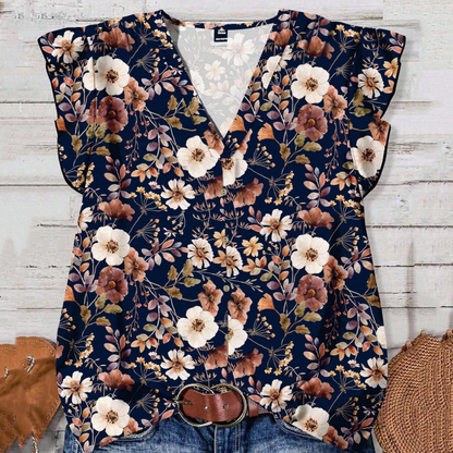 👚 50 % RABATT NU! 🌸 Dam V-ringad blommig knappskjorta – lätt & luftig, avslappnad passform, perfekt för jobb, helg & varma dagar ✨