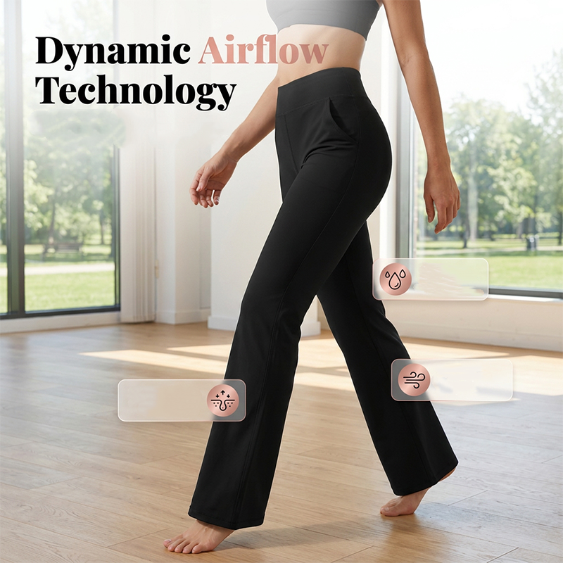 🧘 50% RABATT NU! 🦵 Kvinnors Stretchiga Bootcut Yogabyxor – Smickrande Hög Midja, Ultra-flexibel & Sidofickor – För Studio Eller Gatan 👖