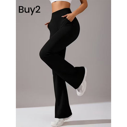 🧘 50% RABATT NU! 🦵 Kvinnors Stretchiga Bootcut Yogabyxor – Smickrande Hög Midja, Ultra-flexibel & Sidofickor – För Studio Eller Gatan 👖