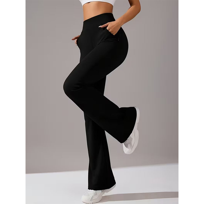 🧘 50% RABATT NU! 🦵 Kvinnors Stretchiga Bootcut Yogabyxor – Smickrande Hög Midja, Ultra-flexibel & Sidofickor – För Studio Eller Gatan 👖