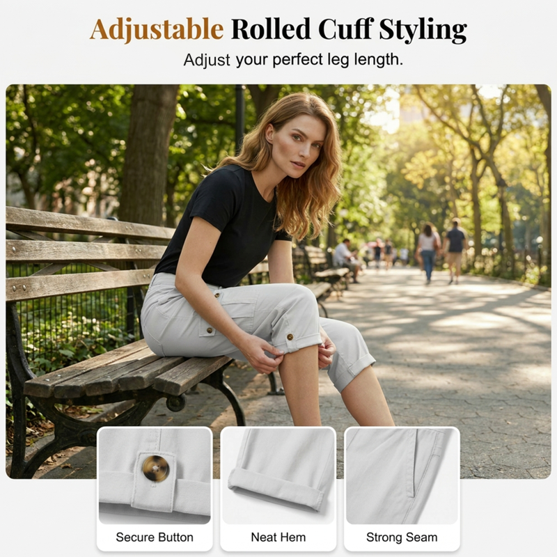 ✨50% RABATT NU! ✨Casual cargobyxor i caprilängd med fickor för dam