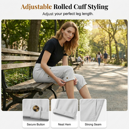 ✨50% RABATT NU! ✨Casual cargobyxor i caprilängd med fickor för dam