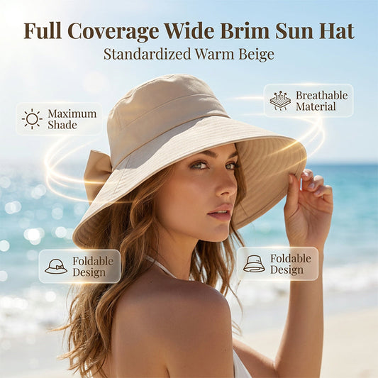 👒 50% RABATT NU! 🎀 Kvinnors Bågknut Bredbrätte Solhatt – Hopfällbar, Andningsbar & 360° Skydd – Kompakt Reskamrat ☀️
