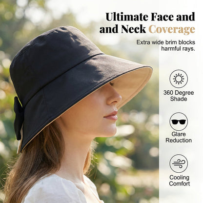 👒 50% RABATT NU! 🎀 Kvinnors Bågknut Bredbrätte Solhatt – Hopfällbar, Andningsbar & 360° Skydd – Kompakt Reskamrat ☀️