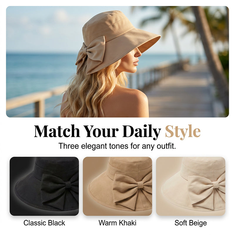 👒 50% RABATT NU! 🎀 Kvinnors Bågknut Bredbrätte Solhatt – Hopfällbar, Andningsbar & 360° Skydd – Kompakt Reskamrat ☀️