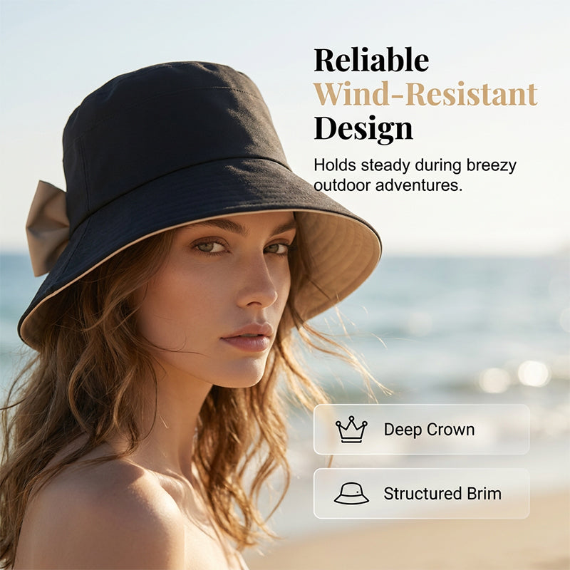 👒 50% RABATT NU! 🎀 Kvinnors Bågknut Bredbrätte Solhatt – Hopfällbar, Andningsbar & 360° Skydd – Kompakt Reskamrat ☀️