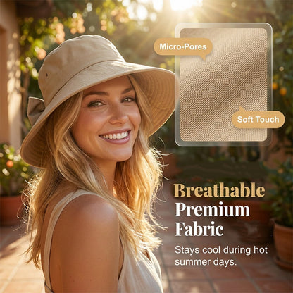 👒 50% RABATT NU! 🎀 Kvinnors Bågknut Bredbrätte Solhatt – Hopfällbar, Andningsbar & 360° Skydd – Kompakt Reskamrat ☀️