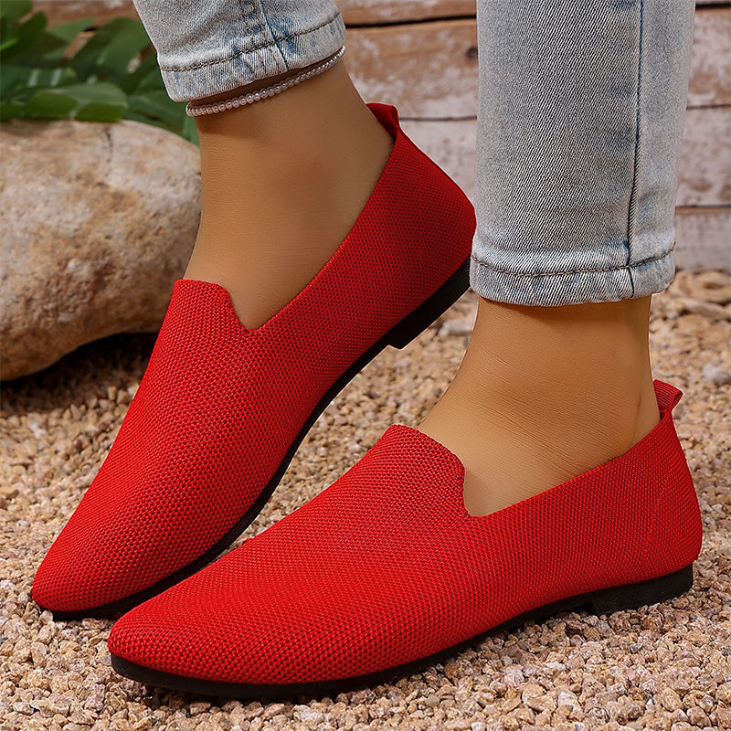 Damsko med Spetsig Tå Stickad Platt Sula Slip-On Loafers