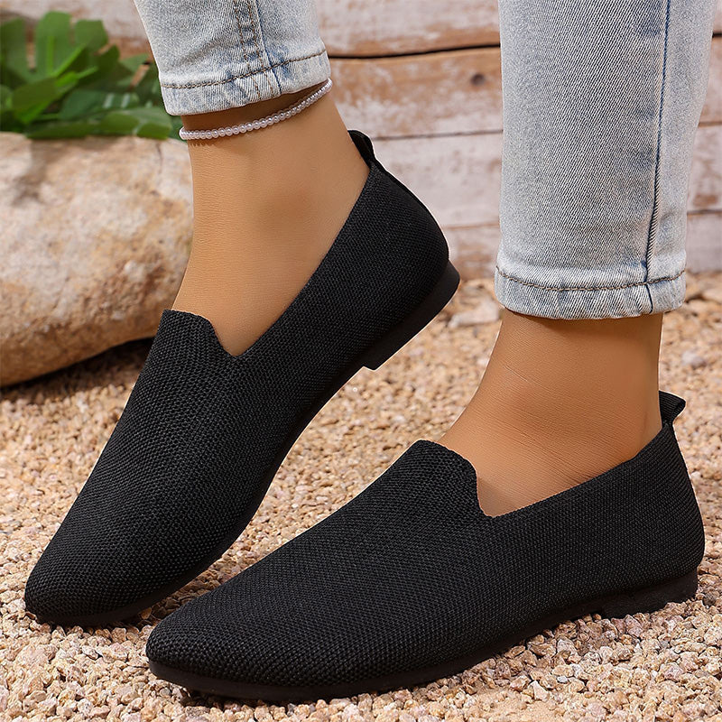 Damsko med Spetsig Tå Stickad Platt Sula Slip-On Loafers