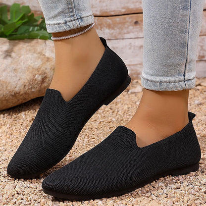 Damsko med Spetsig Tå Stickad Platt Sula Slip-On Loafers